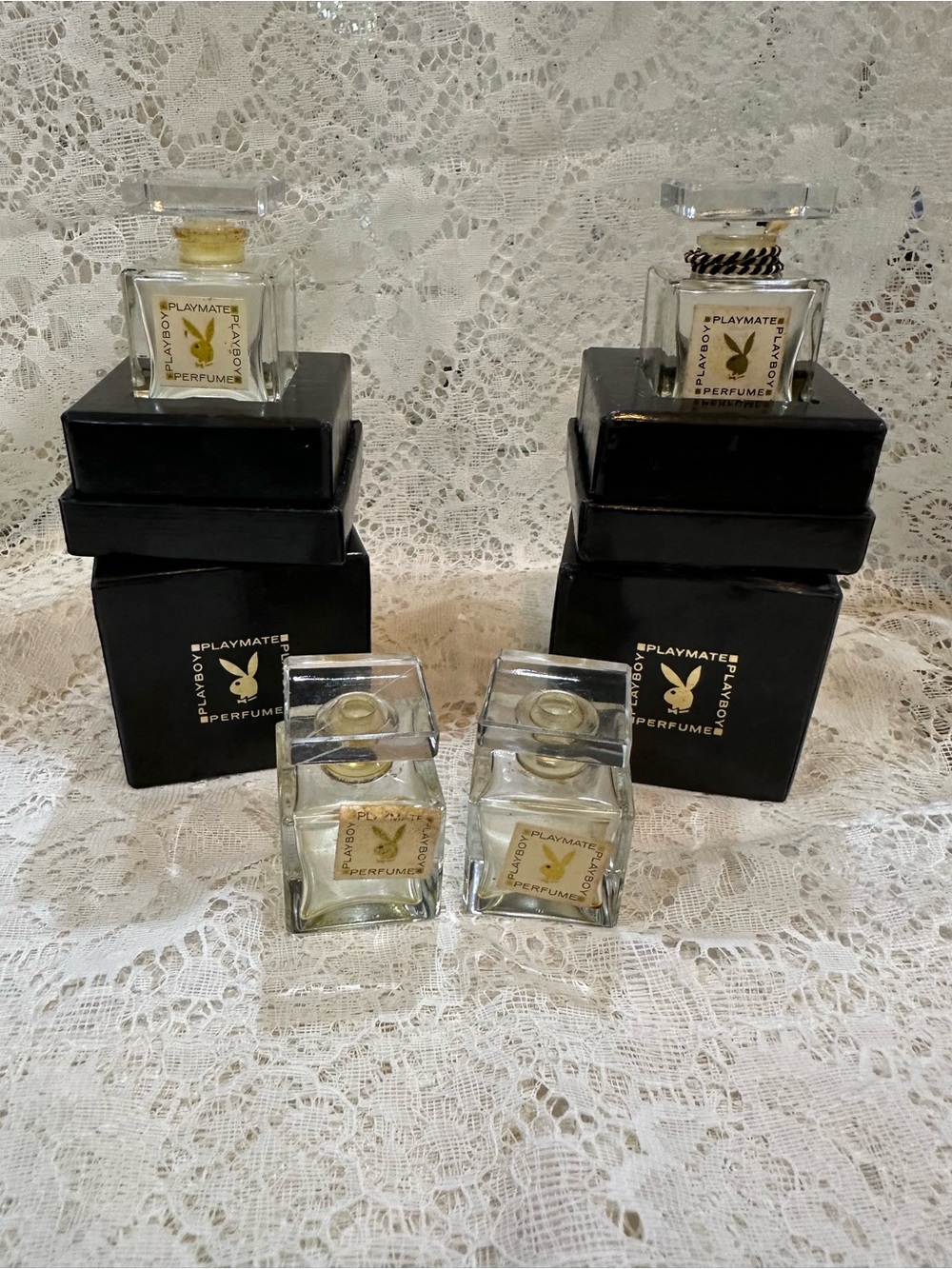 Vintage 1973 Playboy Playmate Perfume 4 Mini Bottle Set - 2 Original Boxes RARE